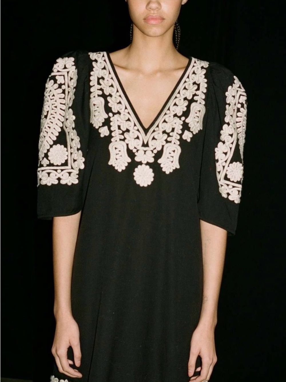 Sea New York Holly Black soutache embroidered maxi Dress